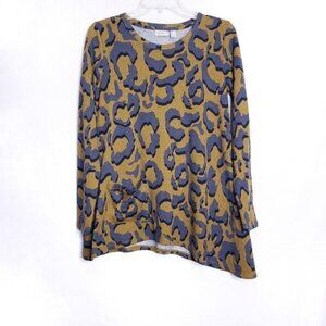 LOGO by Lori Goldstein Leopard Print Long Sleeve Tunic Top Women's Size XS